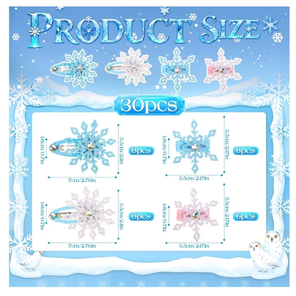 30 Pcs Sparkly Snowflake Hair Clips - Picture 2 of 12